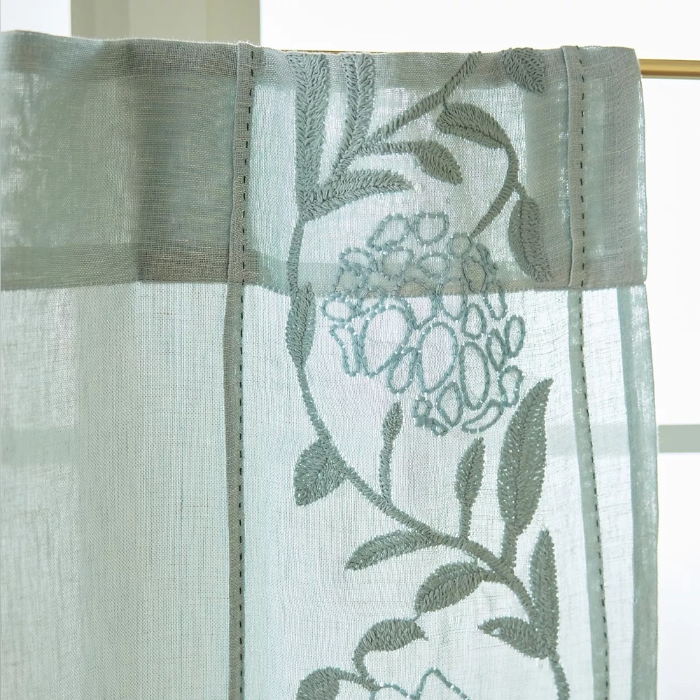 Anthropologie Embroidered Sheer Cafe Curtain Panels Light Blur Manette NEW - Picture 2 of 2